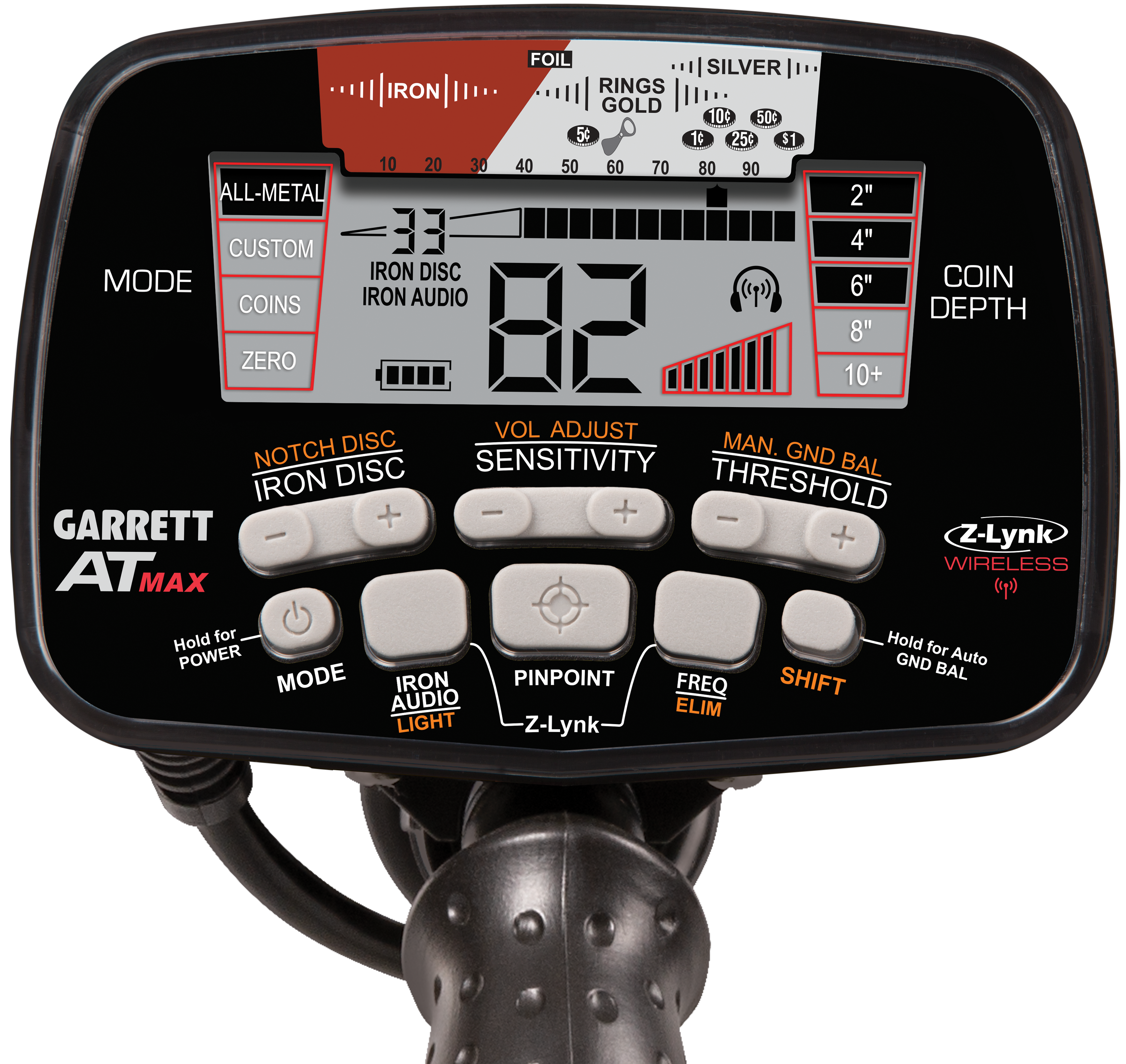 AT Max Metal Detector with 8.5" x 11" PROformance™ DD submersible searchcoil, Garrett MS-3 Z-Lynk wireless headphones and coil cover