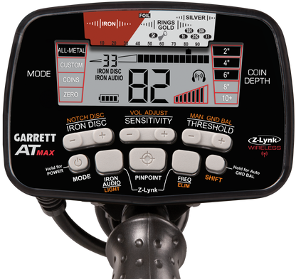 AT Max Metal Detector with 8.5" x 11" PROformance™ DD submersible searchcoil, Garrett MS-3 Z-Lynk wireless headphones and coil cover