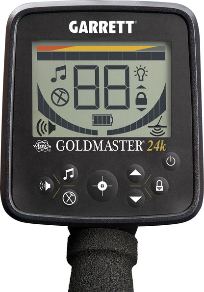 Goldmaster 24k with 6" x 10" DD Waterproof Searchcoil, Headphones, 8 "AA" Rechargeable Batteries, and Battery Charger