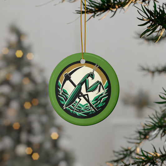 Mantis Gold Mining Illustration Ceramic Ornament | Double-Sided Round Hanging Ornament