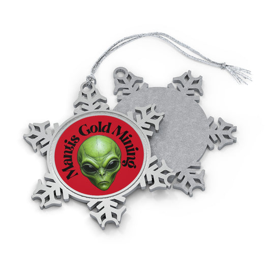 Green Alien Logo Pewter Snowflake Ornament | Mantis Gold Mining