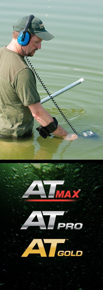 AT Max Metal Detector with 8.5" x 11" PROformance™ DD submersible searchcoil, Garrett MS-3 Z-Lynk wireless headphones and coil cover